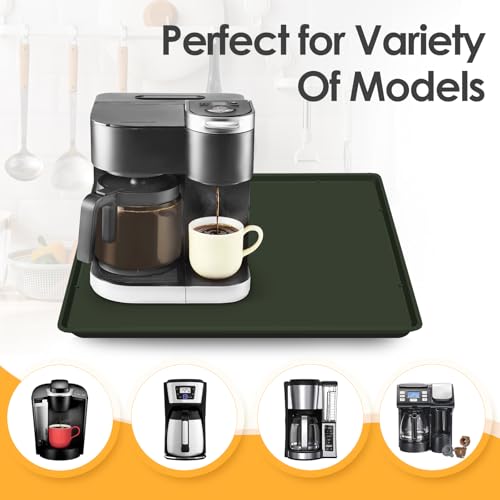 Silicone Coffee Maker Mat with Lip, 19.7'' x 15'' Heavy Duty Coffee Maker Mat for Countertops, Coffee Tray Fit Under Coffee Machine Appliance Automatic Machines Espresso Accessory, Dark Olive Green by TOHONFOO - Image 5