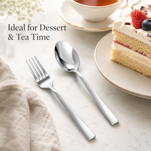 Image of SANTUO 16-Piece Teaspoon and Salad Fork Set, Stainless Steel Small Spoons and Salad Forks Set Mirror Polished Dishwasher Safe Flatware for Coffee, Tea, Salad, Fruit and Cake