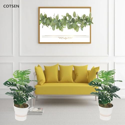 Image of Dekorly Fake Plants Artificial Floor Plants Large Tropical Palm Tree Tall Monstera Plant in Pot Faux Plants for Indoor Outdoor Home (Monstera | Without Pot, Pack of 2)