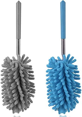 TIMIVO Microfiber Duster for Cleaning, Dusters with Telescoping Extension Pole, Extendable Washable Mini Dusters for Cleaning Car, Window, Furniture, Office (Blue and Grey)
