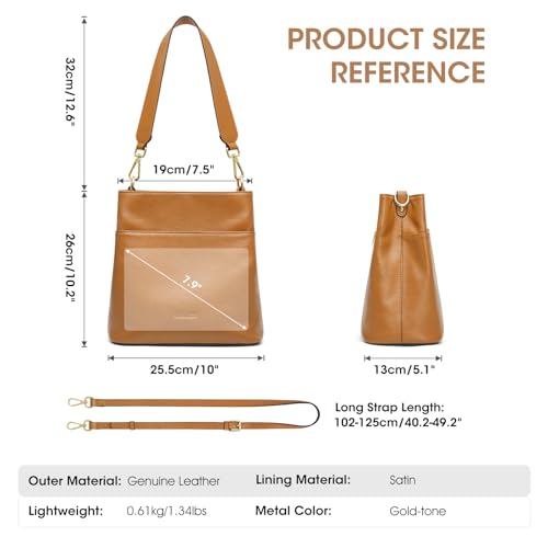 Image of Kattee Leather Handbags for Women 2026, Soft Shoulder Tote Crossbody Purses Bucket Bags with 2 Detachable Straps