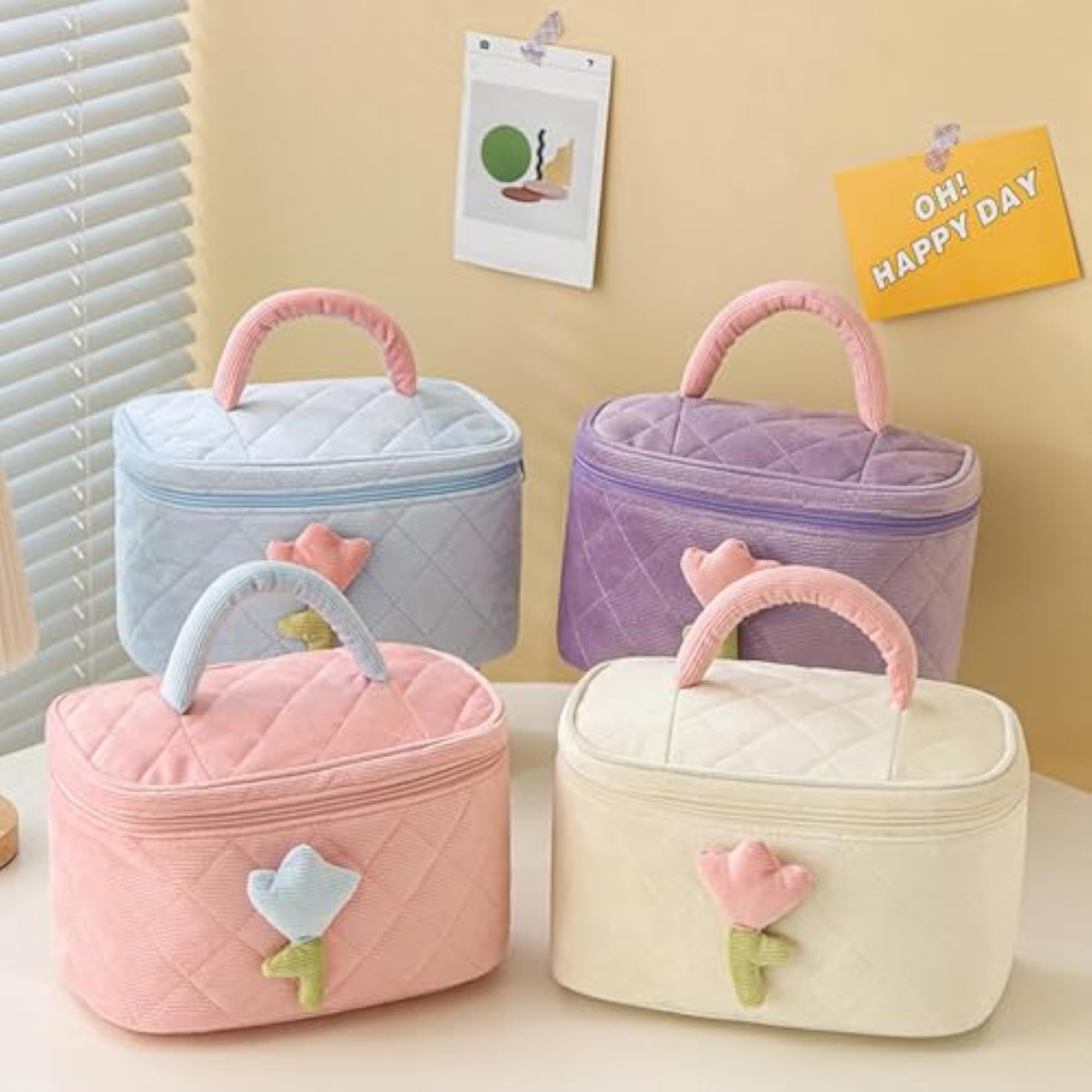 Women's Cute Quilted Toiletry Bag with Handle, Travel Essential
