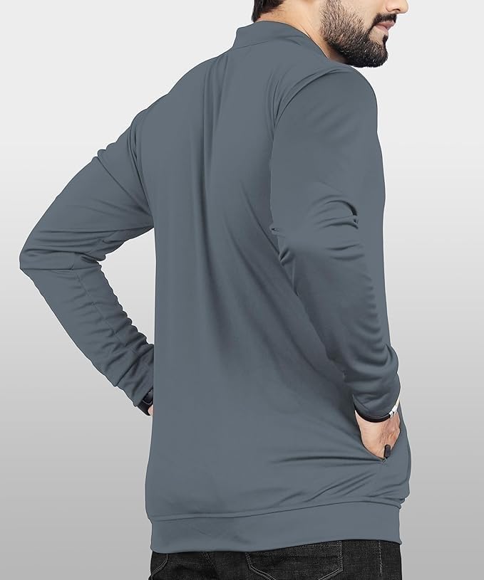Image of Casual Jackets For Men's Solid Wind Cheater Jacket With Zipper Ribbed Waist And Ribbed Wrist Cuffs For Perfect Fit Casual And Sports Jacket
