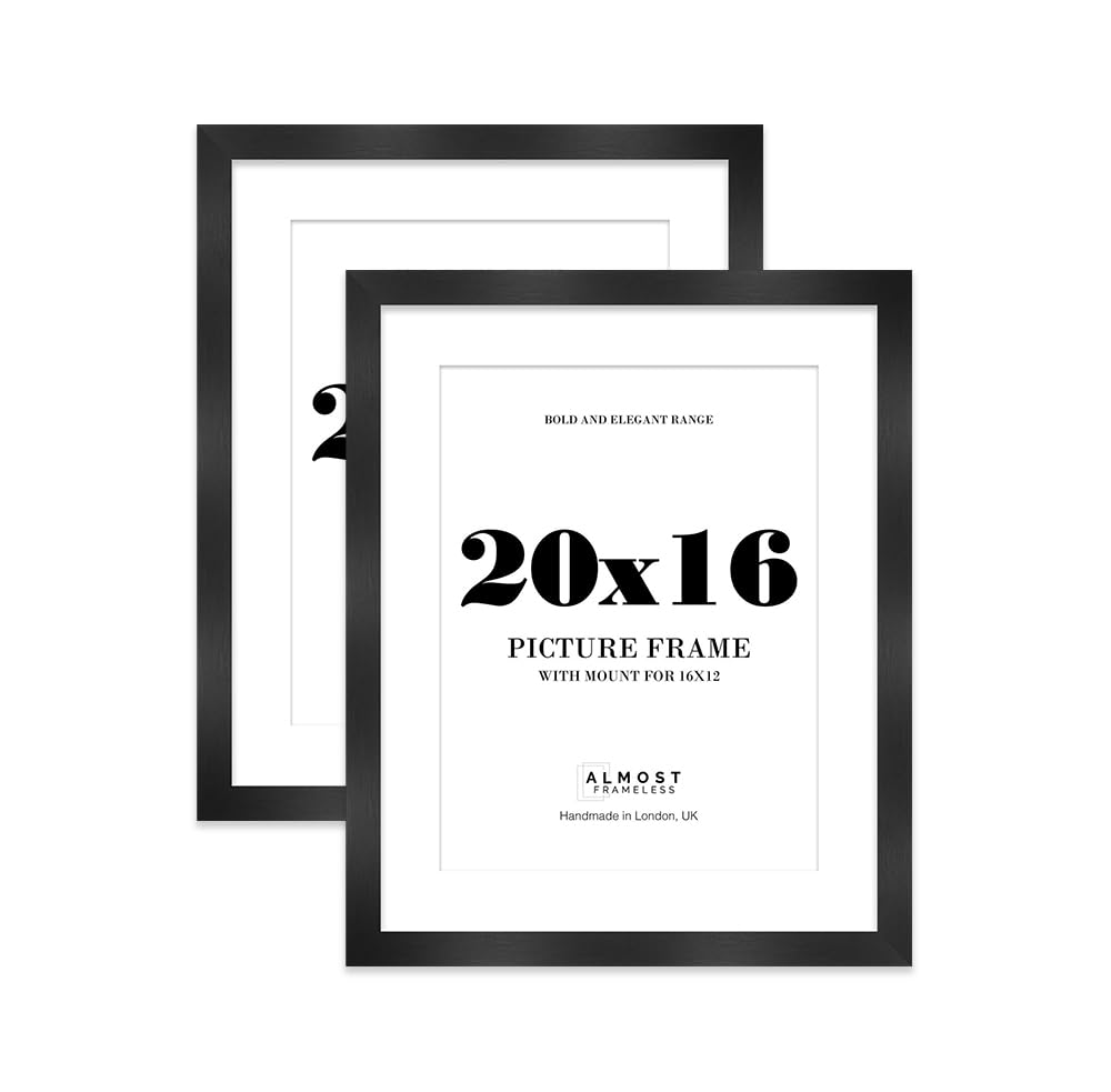 20x16 Black Frame With Mount for 16x12 Pictures 28mm Edge Portrait and Landscape Display with Wall Hooks, 2 Pack
