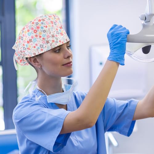 Image of 6 Pcs Scrub Cap Women Adjustable Nurse Cap with Button Bouffant Medical Surgical Hat Sweatband for Gift
