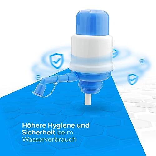 NK Universal Wasserspender - Manueller Dosierer für Flaschen, Fässer - Kompatibel mit Flaschen von 2,4,6,8,10 und 12L, mit Adapter von 3,8 und 4,8 cm - Weiß und Blau