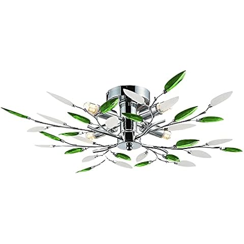 Modern Chrome Ceiling Light with Green Leaves Cover