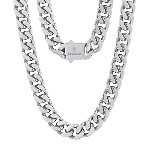 KRKC&CO Gold Chain for Men 8/12/14mm, 18k Miami Thick Cuban Link Necklace,Brithday Father Day Gift for Him from Wife, 4-Side Cut, Hip Hop Jewelry, Ant