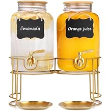 Drink Dispensers For Parties- 1 Gallon Beverage Dispenser with Stand and Spigot 18/8 Stainless Steel Leak-proof- Sun Tea Glass Jar For Outside, Juice Lemonade Dispenser