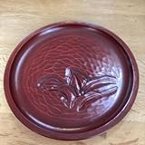 お中鎌倉彫り赤い漆器の盆 花彫刻 明星 陽堂