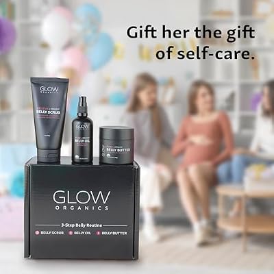 Glow Organics Stretch Mark Cream Belly Butter, Scrub and Oil, 3-Step Pregnancy Skin Care Kit, Belly Butter for Stretch Marks, Organic, Pregnancy & Baby Registry Must Haves, Mother To Be Gift.