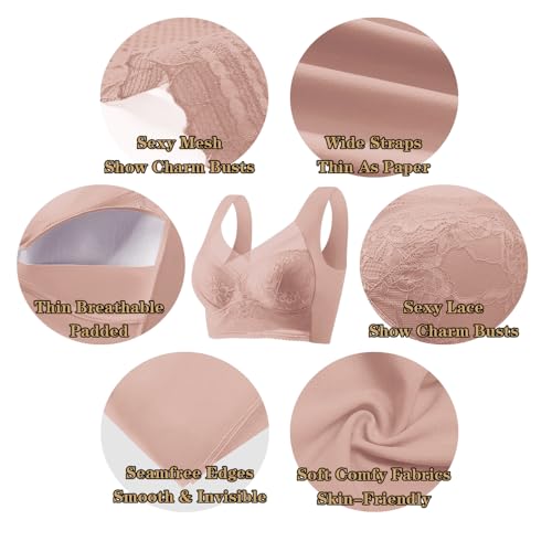 Image of WOWENY Seamless Lace Bras for Women Wirefree Comfortable Mesh Padded Soft Back Smoothing Bra