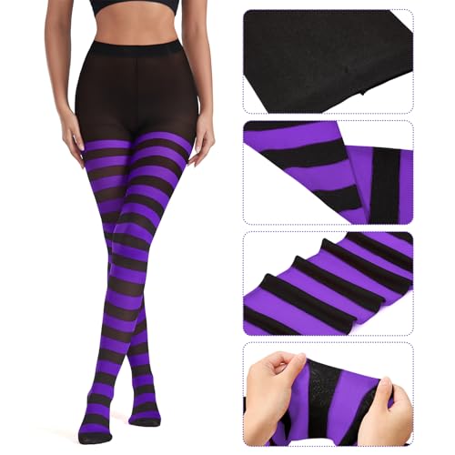 Image of American Trends Striped Tights for Women Witch Tights Halloween Costume Stretchy Pantyhose Stockings
