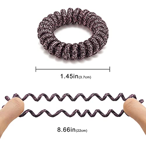 Spiral Glitter Rose Gold Plastic Hair Ties (12 Pcs) - Coil Ponytail Holders for Thick Hair, No Crease Phone Cord Hair Ties for All Types
