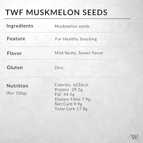 Image of TWF Virgin Muskmelon Seeds | 1 Kg | AAA Grade Seeds for Eating | 100% Natural | Kharbooja Magaj | Peeled | Gluten Free | Perfect for Snacking & Cooking | Resealable Pack | Diet Snack | Unroasted | Unsalted | Highest Natural Potency