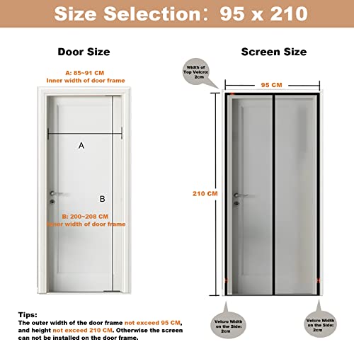 CWEEN CLU Fliegengitter Tür 95x210 cm, Magnet Fliegengitter Balkontür Ohne Bohren, Geeignet für Balkontüren, Fenstertüren, Terrassentüren. Schwarz
