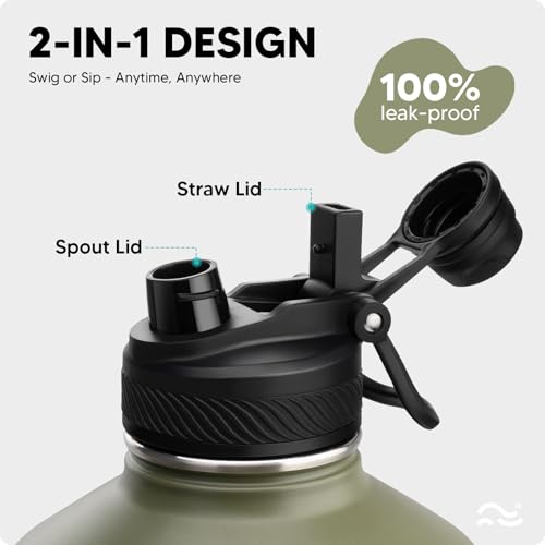 Image of Swigina [2-IN-1 LID] Gallon Insulated Water Bottle with Silicone Boot (48hrs Cold /24hrs Hot) - DIY Stickers, Leakproof, BPA Free, 128 oz