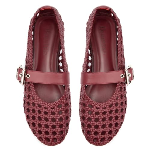 Image of Woven Ballet Flats Mesh Mary Jane Flats for Women Dressy Comfortable Ballerina Flat Round Toe Buckle Strap Mesh Shoes Casual Mary Janes