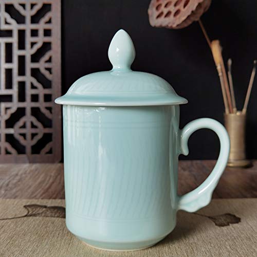 Celadon Coffee Mugs With Lid 15Oz Porcelain Teacups(Sky Blue) #TOP1