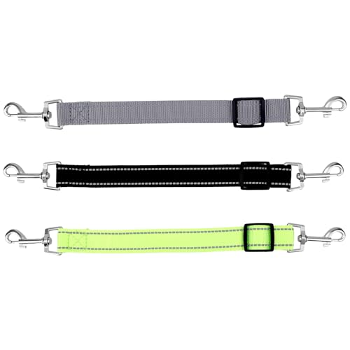 3pcs Dog Prong Collar Safety Clip, Adjustable Reflective Nylon Leash Extender Strap with Metal Dual Clasps 360° Rotatable Dog Harness Connector for Pet Walking Running and Hiking