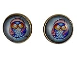 *Versand per Deutsche Post* Ausgefallene Ohrringe Ohrstecker Stecker Cabochon Edelstahl Vintage Eule Owl Winter mit Schal und Mütze Bommel 5743