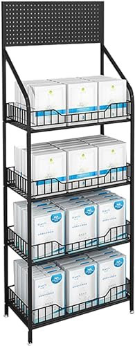 UWYTGF Metal Black Floor-Standing Snack Display Rack,4 Tier Potato Chip Candy Display Stand for Store/Bakery/Supermarket/Kitchen,Wire Basket Retail Basket Shelf,4 Tier Black,60X27Cm/23.6X10.