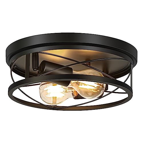 VIOLOEMI Farmhouse Lights, Black Industrial Flush Mount Ceiling Light