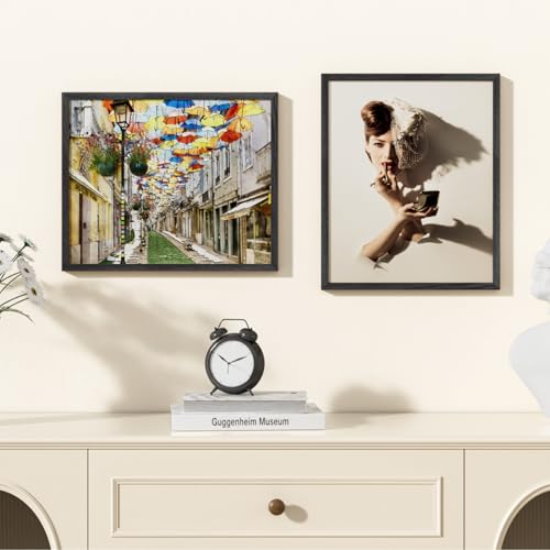 Image of 13x16 Picture Frame Oak Wood,13 inchx16 inchBlack Color Wooden Frames with Tempered Glass,16x13 inch Wall Gallery Poster Frame with No Mat,13 by 16 Frames Horizontal and Vertical for Wall Mounting