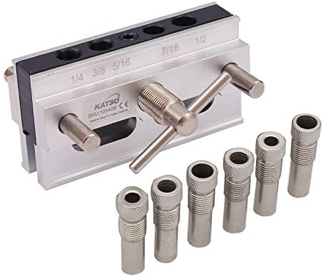 KATSU Tools Self-Centering Doweling Jig Kit – Woodworking Drill Guide for Accurate Dowel Joints, Adjustable Positioning Tool for Thick Timber, Model 105409