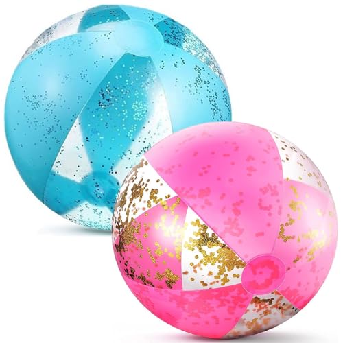 Kiuiom Glitzernder Wasserball,Glitzer Beachball,Glitter Wasserball Aufblasbar,Aufblasbarer Ball Glitzer für Sommeraktivitäten im Freien,Wasserspiele,Schwimmbad-Strandparty,2er Set