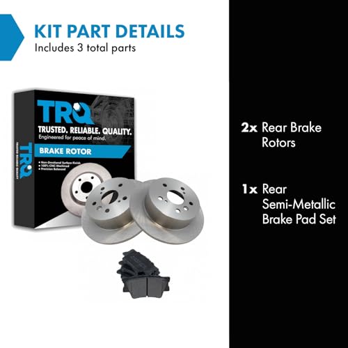 Image of TRQ Rear Brake Pad and Rotor Set Semi Metallic Solid Rotors