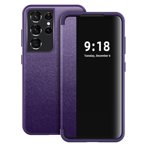Coque Samsung S21 Ultra anti-rayures, étui fin violet protection 360 avec fenêtre S View