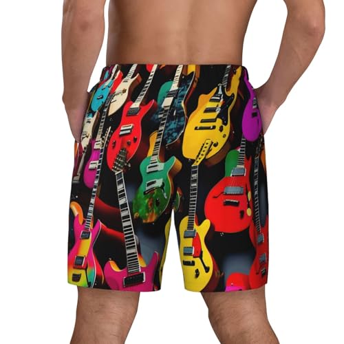 Men's Colorful Guitar Print Quick-Dry Mesh Swim Trunks Stretch Lining Beach Shorts Surfing Summer Vacations3