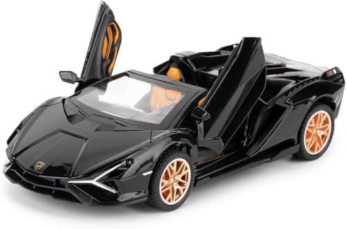 Image of 1:32 Open Lamborghini Sian Sport Diecast Metal Pullback Toy car with 6 Openable Doors & Light, Music Boys Gifts Toys for Kids (1:32 Open Lamborghini - Black)