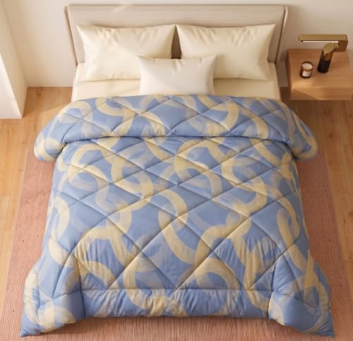 Image of HOMEKART 220 GSM Reversible Microfiber AC Comforter /Duvets for Mild Winter | All Season King Size 3 Layered Quilted Blanket for Double Bed (220 cm x 240 cm,Beige
