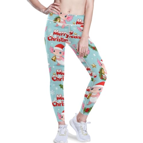 Leggings de yoga para mujer elásticos con estampado Feliz Navidad rosa americano de cintura alta