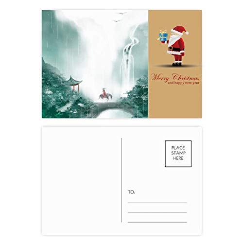 Cartes postales aquarelle chinoise Père Noël Mountain Rain Mo (Lot de 20)