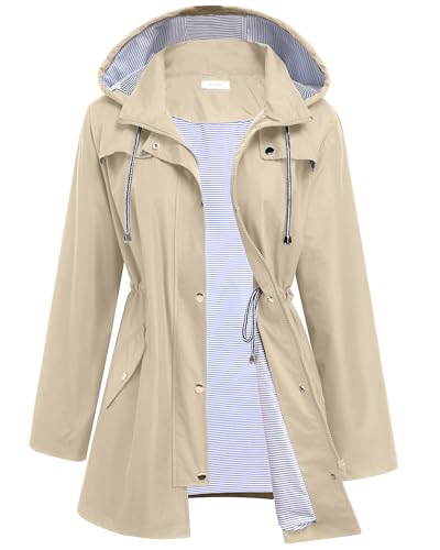 Hount Women Rain Jacket Lightweight Waterproof Raincoat Lined Outdoor Hooded Windbreaker Trench Coat