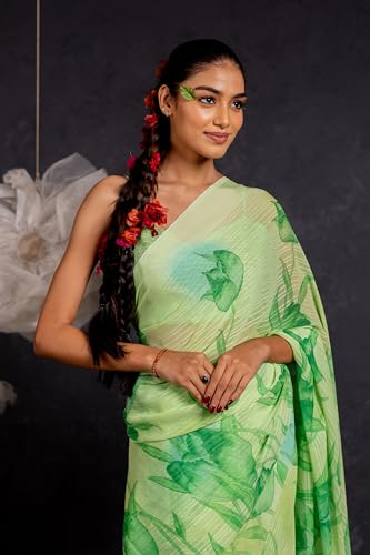 Image of MIRCHI FASHION Saree for Woman Georgette Floral and Leaf Printed | Elegant Farewell and Ceremonial Women's Sari with Blouse Piece