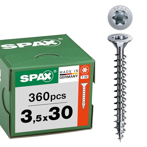 SPAX Tornillo universal 3,5 x 30 mm, 360 piezas - Tornillo para madera, rosca total, cabeza fresada, T-STAR Plus T20, punta 4CUT, revestimiento WIROX - 8000000286865