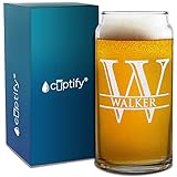 Personalized Beer Can Glass Split Script Monogram Initial and Name Laser Engraved 20 oz Can Drinking