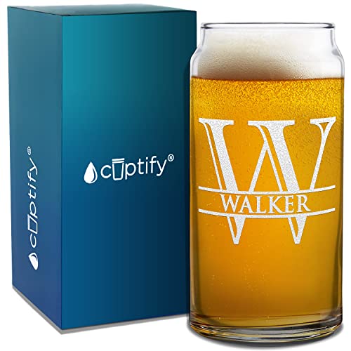 Personalized Beer Can Glass Split Script Monogram Initial And Name Laser Engraved 20 Oz Can Drinking Glasses Customized Mug Birthday Gift For Men And Women #TOP7
