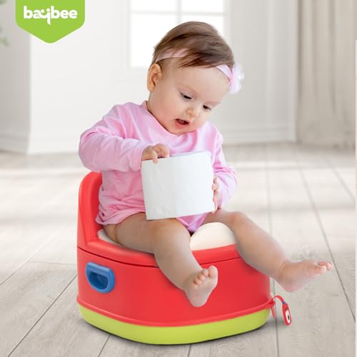 Image of Baybee 3-in-1 Baby Potty Training Seat | Comfortable & Safe Kids Potty Chair with Anti-Slip Toilet Seat, Removable Pot, Handles & Splash Guard | Potty Seat for Boys & Girls (Red)