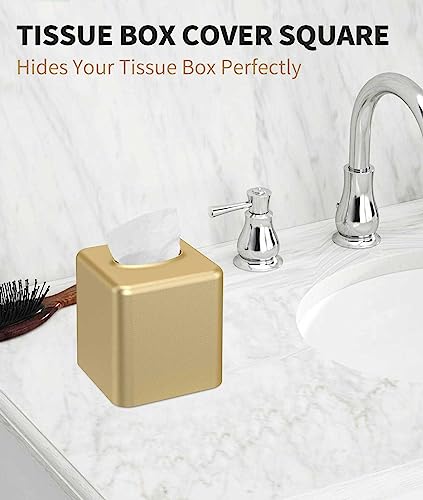 Livelab Tissue Box Cover, Square Metal Tissue Box Holder Modern Decor Facial Napkin Holder Tissue Box Dispenser For Bathroom Vanity Countertop, Living Room, Bedroom, Office - Gold #TOP3