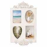 HnH Estore Wooden Collage Picture Frame for Wall 4 Opening White Multi Photo Frame Vintage Shabby Chic Decorative Wall Decor for Family Memories Home Living Room Bedroom Gift