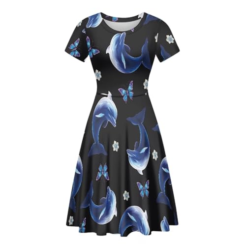 Image of HUGS IDEA Womens Puffy Swing Midi Dress Round Neck Short Sleeve Party A-Line Dresses