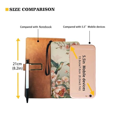 Hummingbird Floral Wristlet Wallets for Womens Clutch Purse Leather Handbag with Wrist Strap Large Capacit3