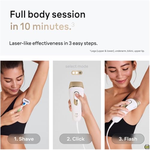 Braun IPL Silk-Expert Pro 5, at Home Hair Removal, Alternative for Laser Hair Removal, Includes Pouch, Venus Razor, Precision Head, 2 Years of Smooth Skin, Gift for Women, White/Gold, PL5137 - Image 4