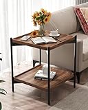 GTIWROTN 2 Tier Side Table, Small Square End Table with Sturdy Metal Legs, 20 inch Nightstand for Living Room, Bedroom, Office and Small Spaces (Walnut)
