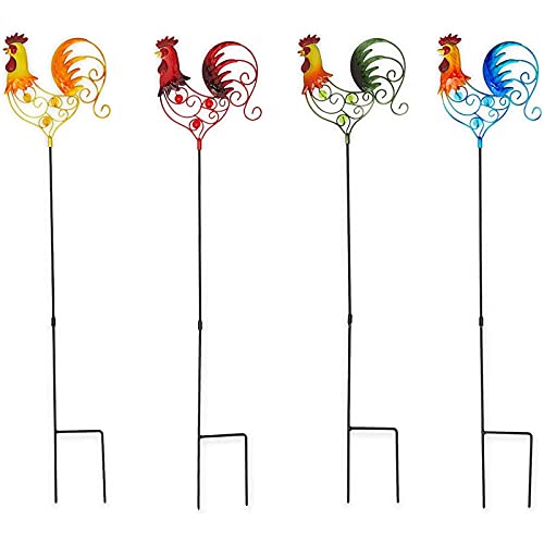 Okuna Outpost Metal Rooster Planter Stakes For Yard And Garden Decor (5.5 X 24.5 In, 4 Pack) #TOP2